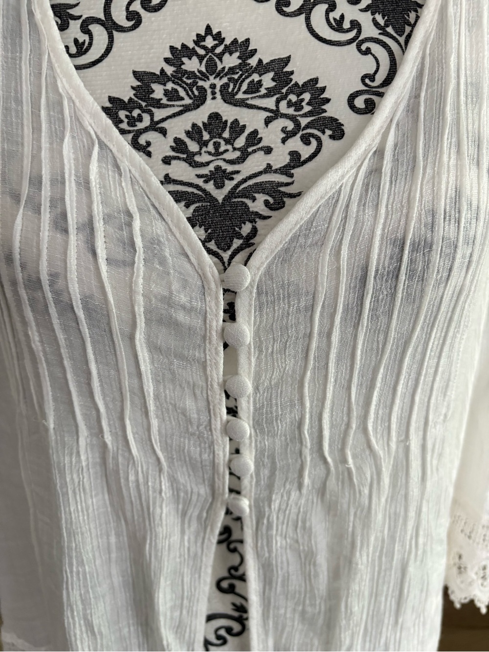 Beige crochet Lace-Trim Lightweight Boho tunic top - Picture 3 of 7